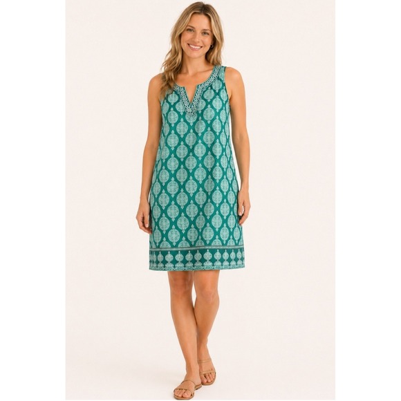 Magnolia Grace Dresses & Skirts - Magnolia Grace Womens XXL Green Pink Embroidered Boho Travel Midi Shift Dress